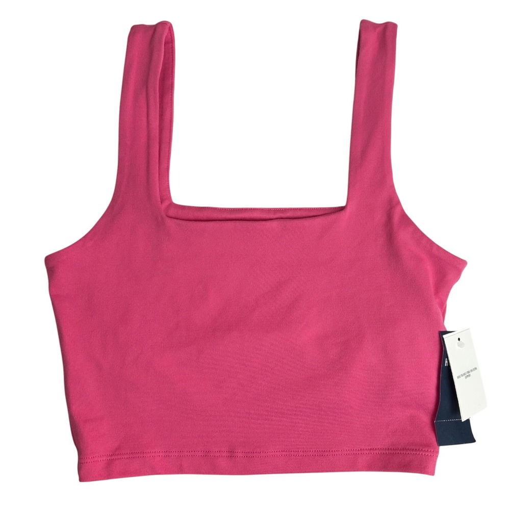 NWT Hollister Women's Pink Square Neck Crop Top Built-in Shelf Bra XS Short